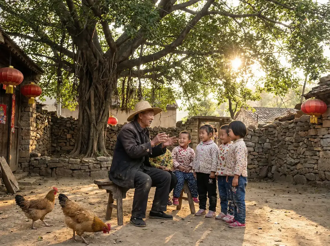 老人在大榕树下给孩子们讲故事 - 地心历险记1高清下载 乡村记忆